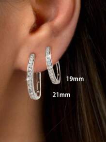 Newsoul 1pair 19-21mm Simple Hoop Zirconia Earrings Ladies Jewelry For Women S925 Sterling Silver Exquisite Creative Hoop Earrings Fine Jewelry Gifts For Girls Daily Life Dating Decor For Prom Party