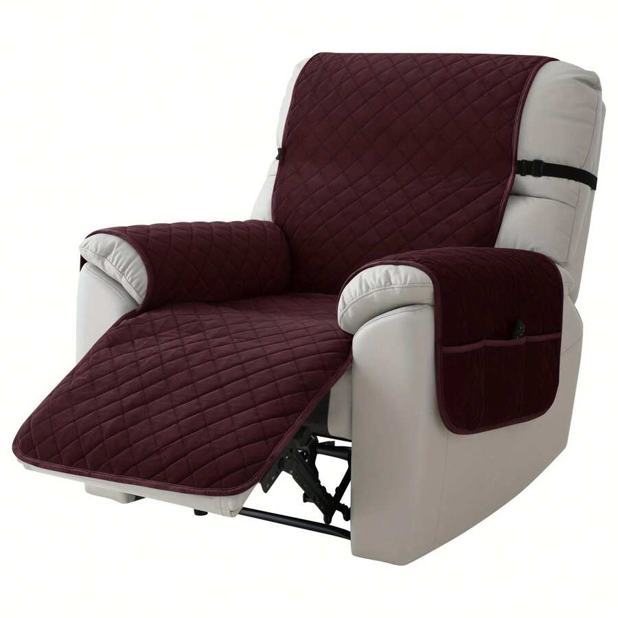1 Piece/Set Dutch Velvet Warm Recliner Cover With Side Pockets, Soft And Thick Plush Velvet Furniture Cover, Washable Recliner Cover, Sofa Recliner Pet Cover, Office/Living Room/Home Decor, Buckle Recliner Cover - Màu Đỏ Sâu - Xem 1