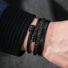 3Pcs Minimalist Stainless Steel Bracelets For Men Gold Roman Numeral Bangle Bracelet Twisted Cable Bracelet Adjustable Cuff Bracelet Mens Luxury Jewelry Bracelets Gifts - 黑色 - 查看 2