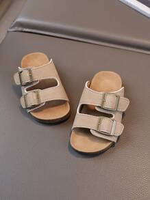 1 双儿童软木凉鞋，夏季男童/女童沙滩鞋，幼儿/小孩软底亲子一脚蹬露趾拖鞋