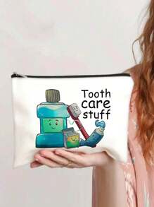 帆布化妆旅行包、拉链化妆袋、洗漱用品收纳袋、铅笔盒、女士手拿包，送给朋友、老师的完美礼物 - 彩色 - 查看 1