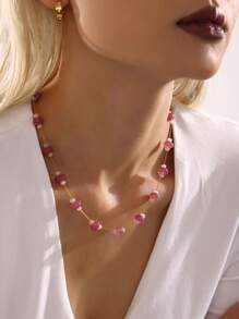 Vintage Niche, Half Pearl Tourmaline, Natural Stone Necklace For Women, Stainless Steel Plated 18k , Collarbone Chain Jewelry,Ladies' Daily Party Accessories, Fashionable Jewelry, Best Friend Gifts - Gold - View 6