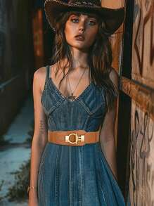 1 pieza Mujeres Cinturón con hebilla con letra O'T, borde ancho, elástico, PU, conjunto de vestido de moda, decoración elástica para la cintura, para mostrar el Body perfecto