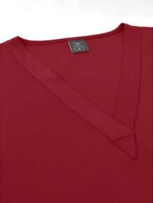 1pc Women's Custom Knitted Polyester Workwear Scrub Set With Patch Pockets, Nurse Uniform Suitable For Pharmacy, Beauty Salon, Doctors And Nurses, Comfortable, Perfect For Professionals. V-Neck Top With 2 Pockets, Elastic Waist Nurse Pants - Ideal Uniform For Female Doctors, Nurses, Dentists - Burgundy - View 9