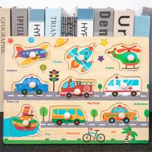 蒙特梭利婴儿玩具木制钉拼图手抓板玩具七巧板拼图卡通动物水果3D拼图益智玩具 - 手抓板 - 查看 12