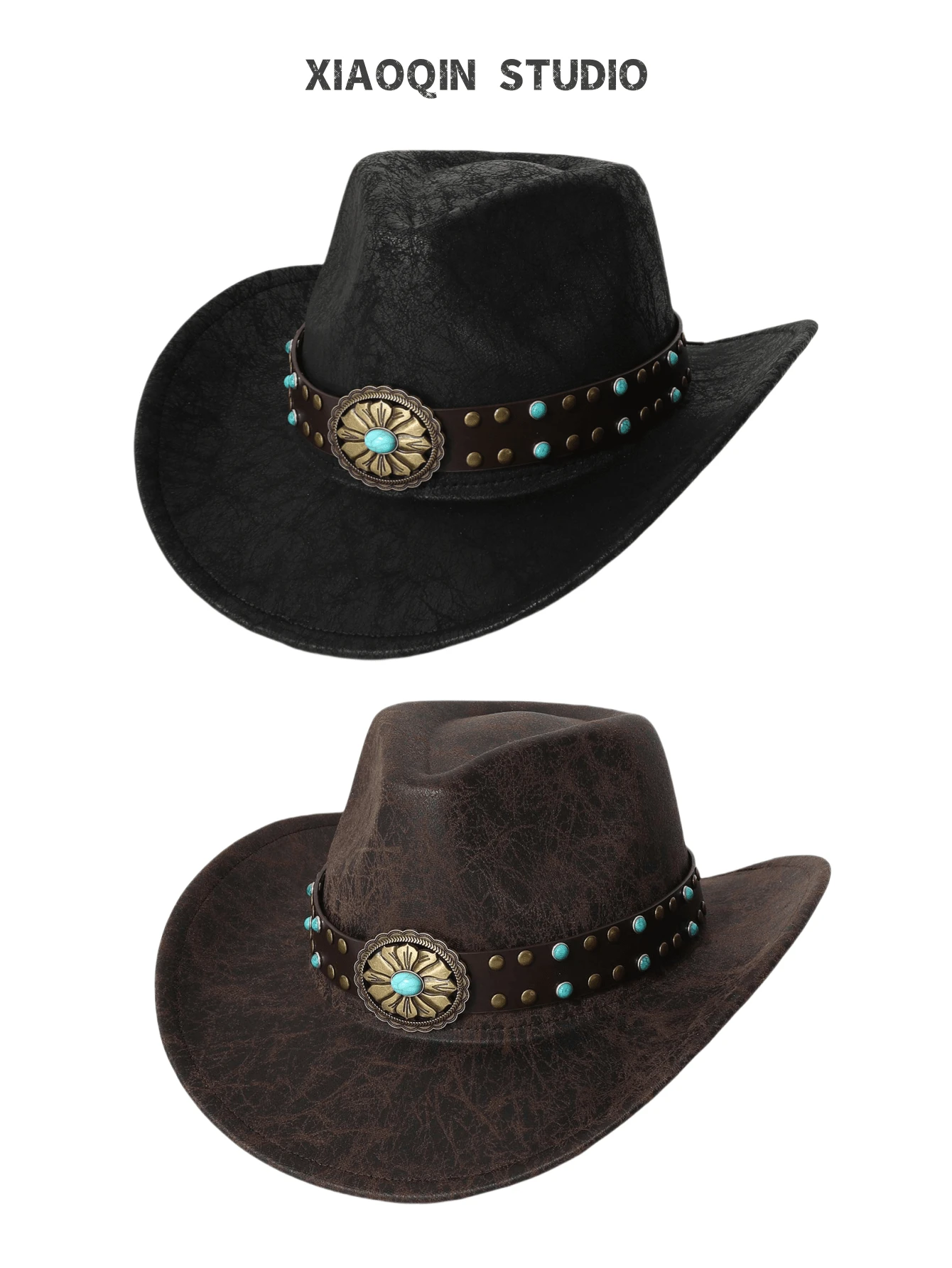 1pc Unisex Solid Color Cowboy/Cowgirl Hat With Unique Leather Belt Band Decor, Suitable For Western Themed Events, Parties, Engagements, Cosplay, Festivals, Music Festivals - Top Hat - View 1