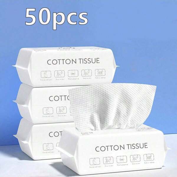 50pcs/Pack Disposable Facial Tissue Wipes, Soft & Skin-Friendly For Cleansing, Drying, Face Washing, Suitable For Adults & Kids, Makeup Remover, Cosmetic Necessity, Daily Essential (Package Design Varies)
