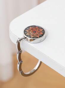 1pc Foldable Metal Purse Hook, Vintage Flower Design, Stainless Steel Table Mount Hanger For Bag & Wallet, Portable Tabletop Hook - Multicolor - View 16