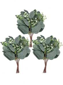 2 piezas/10 piezas/20 piezas Tallos de hojas de eucalipto artificiales con semillas blancas Dólar plateado corto Tallo de hoja verde falsa Flores artificiales Tallos de follaje para arreglos florales, ramos de boda, decoración, otoño, escritorio, jardín, decoración de habitaciones, San Valentín, regalo - Multicolor - Ver 3