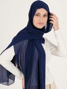 1 chiếc khăn quàng cổ bằng vải voan mỏng mặc thường ngày cổ điển dành cho nữ, màu trơn, thoải mái, thoáng khí, khăn quàng cổ bằng vải raon, đa năng để mặc hàng ngày cho trang phục - Màu xanh hải quân - Xem 4