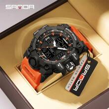 SANDA Luxury G Style Men's Electronic Watch Outdoor Sports LED Analog Digital Chronograph Military Dual Display 50M Waterproof - 黑色藍色 - 查看 2