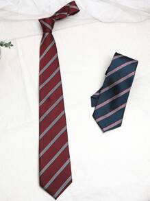 1 pièce Cravate artisanale rayée vin, convient pour le style casual, quotidien et de rue, style collège