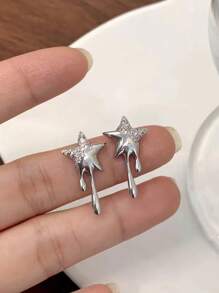 10pcs Luxury Silver Star Nail Jewelry Decorations, 3D Metal Crystal Rhinestone Shiny Nail Art Accessories, DIY Nail Gems For Charming Manicure, Suitable For Women