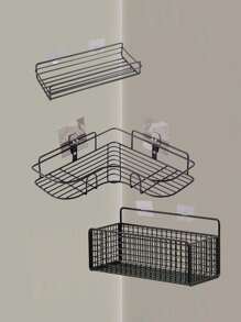 1pc Multifunctional Corner Shelf, Bathroom Organizer Rack, Wall Mount Triangle Basket For Kitchen, Bedroom, No-Drill