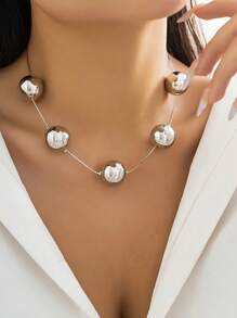 时尚夸张圆形朋克颈链 - 銀色 - 查看 1