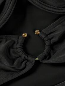 Nuevo Llegado Primavera/Verano Elegante Sexy Negro Hueco-Fuera de un Hombro Traje de Baño de Una Pieza para Mujeres, Adecuado para Playa, Vacaciones, Fiesta, Cita - Negro - Ver 3