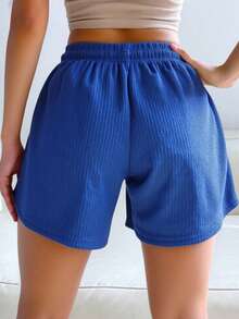 Pantalones cortos de punto de gofre con cordón en la cintura - Azul Marino - Ver 2