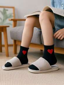 10 pares de calcetines de tobillo con bordado de corazón para niños - Calcetines casuales del Día de San Valentín para niños y niñas, negro y talla grande