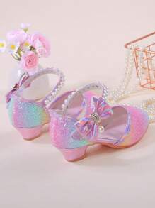 1 双女童露趾高跟凉鞋，适合表演和主持，夏季