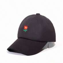 1 pieza Gorra de béisbol con bordado floral unisex para niños, linda y versátil, corona suave, ala curva, transpirable, para deportes al aire libre, campamento, protección solar