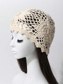 1 件女士春夏手工钩针网眼花卉镂空复古优雅透气薄针织帽，手工针织头带无檐小便帽，时尚 - 針織帽 - 查看 2