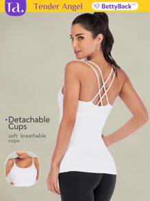 2pcs Set Tender Angel Women Yoga Sleeveless Top & Camisole Set, Minimalist Criss-Cross Backless Fitness Activewear, All Season Summer - Multicolor - View 2