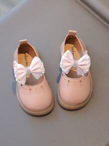 1 Pair Pink Baby Girls' Flat Shoes, Comfortable Casual Bowknot Toddler Shoes, Versatile For Summer Outdoor & Fashion
