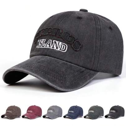 1顶男士塞浦路斯岛刺绣棒球帽，户外运动帽，可调节防晒休闲帽，适合春秋季郊游、旅行、海滩、派对等场合。