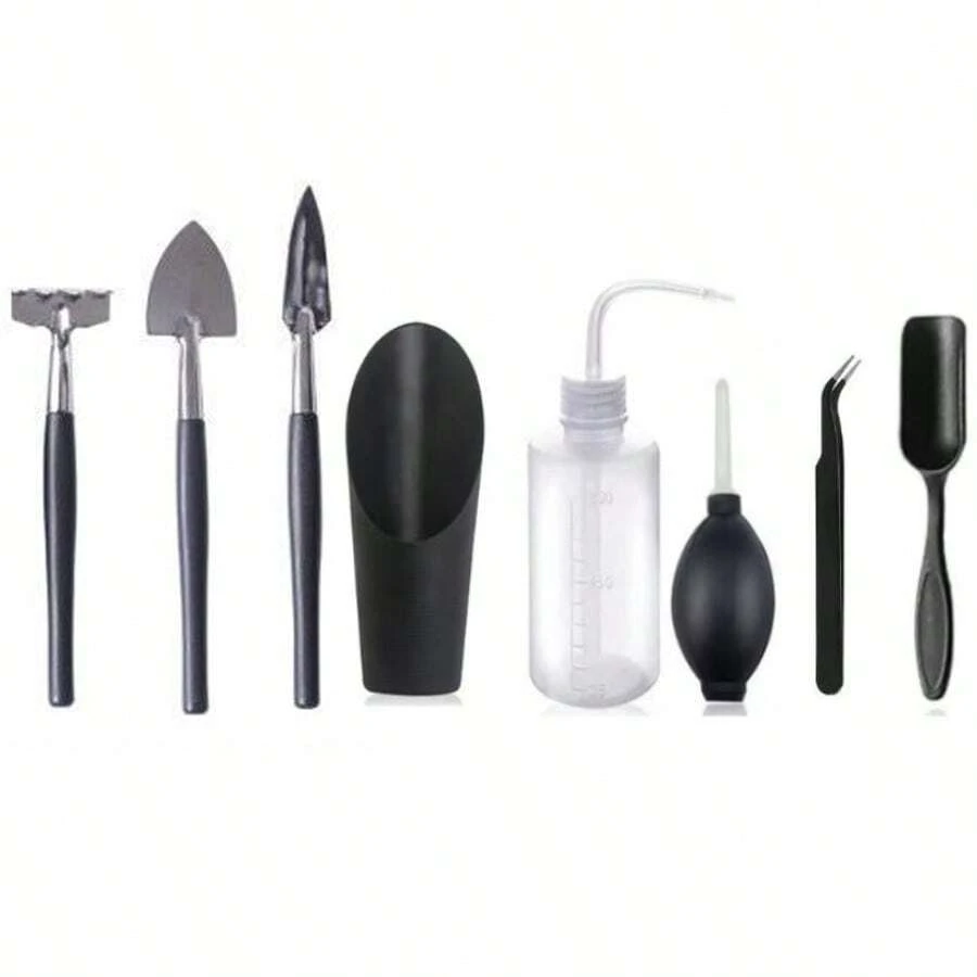 8 件迷你铲子、泥铲和耙子套装 - 适用于家庭园艺、盆栽植物、土壤曝气、种植和园艺、多肉植物工具、园艺组合套装、家庭种植工具的金属和木制手动工具 - 彩色 - 查看 1