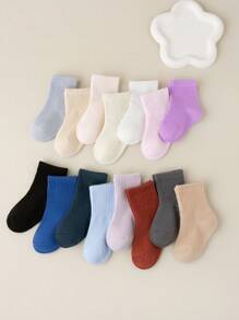 Random 10 Pairs All-Season Children's Short Socks, Simple Solid Color Baby Socks, Suitable For Daily Wear Or School - Multicolor - View 10
