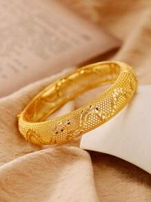 1pc 24K Gold Plated Lattice Snake Pattern Eid Al-Fitr 2025 Chinese Zodiac Bangle Bracelet For Women, Suitable For Gifts And Daily Wear