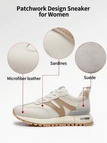 somiliss 2025 New Sports Style Anti-Slip Women's Casual Sneakers, Front Lace-Up, Synthetic Leather & Fabric, Breathable & Comfortable, Tennis/Running Shoes, Classic Retro Flat Low-Top Outdoor Walking Shoes, Apricot - Apricot - View 4