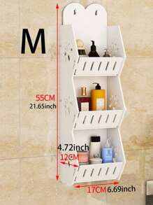 [1pc Wall-Mounted Shelf] 3 Layer PVC Wall-Mounted Bathroom Shelf Punch-Free Bathroom Wall Hanging Storage Racks Bedroom Living Room Bathroom Finishing Storage Shelves White Elegant Dual-Tier No-Drill Wall-Mounted Bathroom Shelf | Storage Organizer For Shower Gel & Cosmetics With Hooks, Bathroom Organizers And Storage - Multicolor - View 15