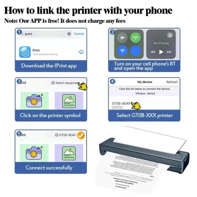 A4 Portable Printer, Mini Printer, Thermal Portable Printer, Supports 8.26"X11.69" US Letter, Wireless Inkless Mobile Travel Printer, Compatible With Android&Phone,Supports Connecting To A Computer For Printing,Office Prints Docs, Tattoo Paper, Label Maker, Photo Printer