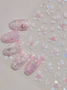 1 Stück Sakura & Schmetterling Nail Art Aufkleber - Rosa Blumen Nagel Aufkleber, selbstklebender Maniküre Dekor für Nail Art Charms, Herbst & Winter DIY.