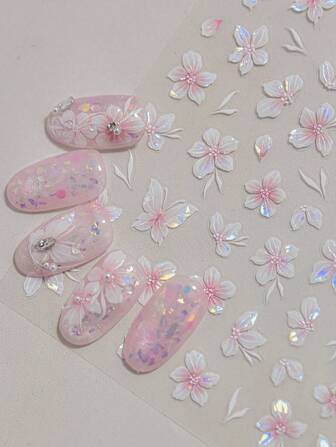 1pc Sakura & Butterfly Nail Art Stickers - Pink Floral Nail Sticker, Self-Adhesive Manicure Decor For Nail Art Charms, Autumn & Winter DIY.