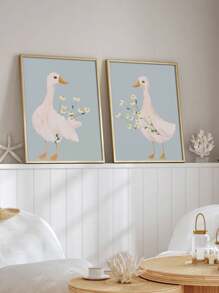 2 件/套 可爱鹅帆布墙画 - 现代动物主题装饰，适用于青少年房间、浴室和教室 - 无框海报、可爱、鸭子育儿室、海报、青少年房间装饰、淋浴礼物 - 彩色 - 查看 9