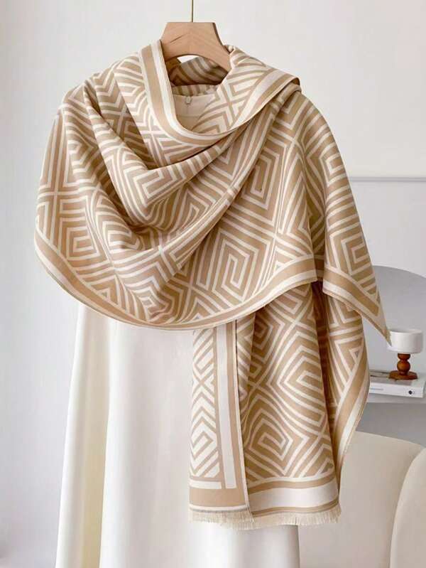 Ladies' Elegant Striped Faux Cashmere Jacquard Warm Scarf Shawl, Suitable For Daily Wear, Office, Street, Elegant Casual Court Style Party, Polyester Scarf Shawl, All Season
