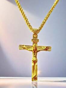 1pc Gold Punk Style Cross Pendant Necklace For Men, Zinc Alloy Material, Fashionable Accessory For Daily Wear