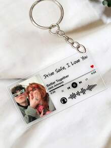 1pc Customized Photo & Music Song Keychain, Personalized Spotify Song Engraved Music Code Keychain, 6 Color Options, Customized Couple Photo Acrylic Keychain Pendant - Multicolor - View 17