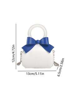1 Pc New Style Small Capacity Bow-Decorated Pu Material Handbag For Girls, Fashionable And Unique Beaded Strap For Crossbody Or Hand Carry, Magnetic Button Closure, Perfect For Outings, Shopping, Parties, Dinners, And As A Gift For Friends - A - View 11
