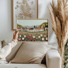 1 幅可爱春天墙壁艺术画春天村庄帆布印刷画郁金香小镇海报农舍装饰适用于卧室、客厅或办公室墙壁装饰无框架 - 彩色 - 查看 4