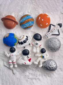 6pcs/Set Space Series Astronaut, Spaceship, Flying Saucer Refrigerator Magnets, Astronaut Creative Home Decor Magnets