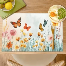 1/4/6 stuks Floral & Butterfly Series Retro Decoratief Patroon Polyester Linnen Placemats, Tafelmatten, Warmte-isolatie Pads Voor Keukendecoratie, Eettafel, Tafelsetting in Westerse Stijl