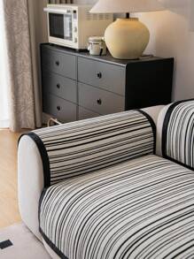 1pc Modern Striped Chenille Sofa Slipcover, Pet-Friendly Fleece Couch Protector, Non-Slip Polyester Cover For Armchair To Sectional Sofas, Machine Washable, 300-350gsm - Ideal For Pets And Youngsters, Couch Cover For Dogs