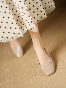 Xin Jing Shoes Fall/Winter New Chunky Heel Women Casual Slip-On Flats, Minimalist Style Commuting Work Shoes, Elegant