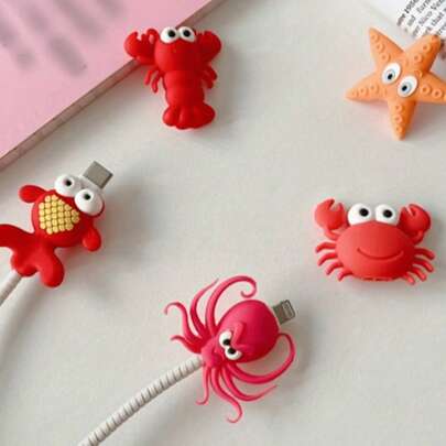5 件/包可爱海洋动物螃蟹形电缆保护器，保护您的手机数据线，并作为夏季假期充电器保护器的有趣礼物