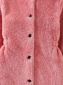 Girls Winter Plush Solid Color Hooded Button Waist Design Girls Jacket Coat.
