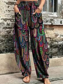 Women's Colorful Bohemian Style Woven Fabric Harem Pants, Long Inelastic Lantern Pants - Multicolor - View 2