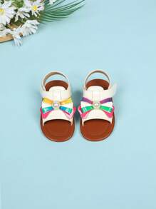 Toddler Girls' Peep Toe Non-Slip Casual Beach Sandals, Soft Bottom White Pearl Comfortable Cute Infant Shoes - White - View 3